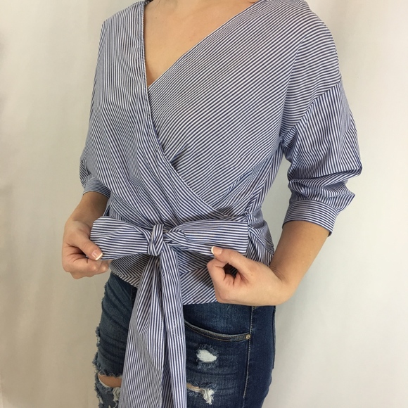 Blue Stripe Wrap Top - Picture 7 of 8